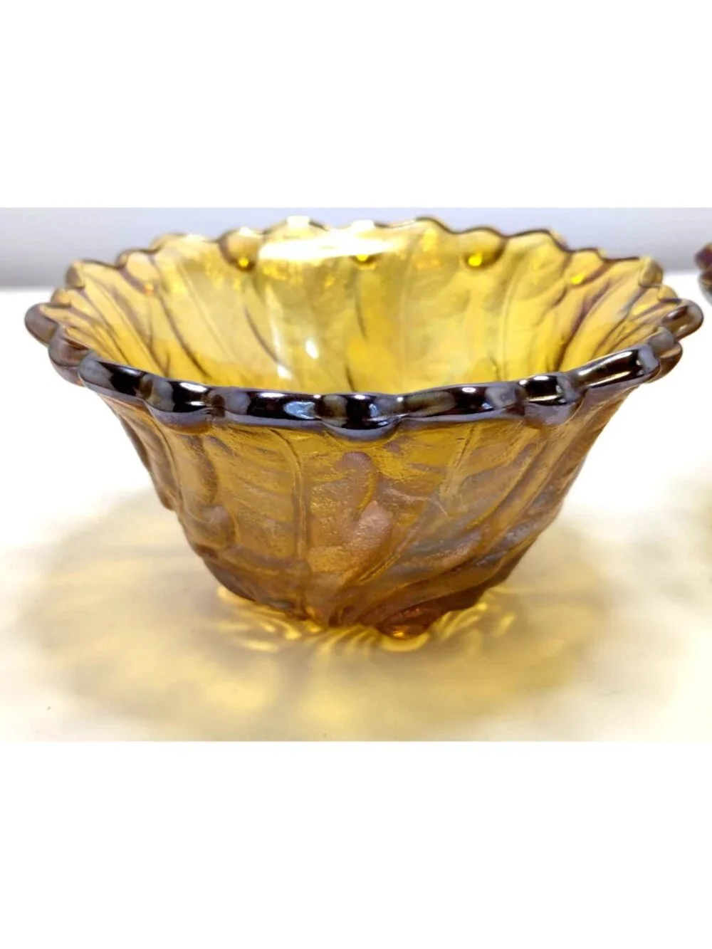 Vintage Indiana Glass Wild Rose Amber Carnival Glass Candle Holders Set Of 2